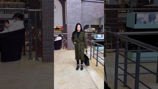 Элегантное классическое демисезонное женское пальто цвета хаки смотреть онлайн