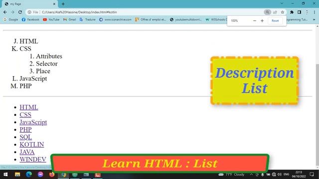 #44 : Learn HTML | List Tag In HTML | Description List | Dl , Dt , Dd смотреть онлайн