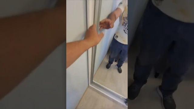 Зеркальный шкаф купе с полками и штангами, 2 двери с зеркалом