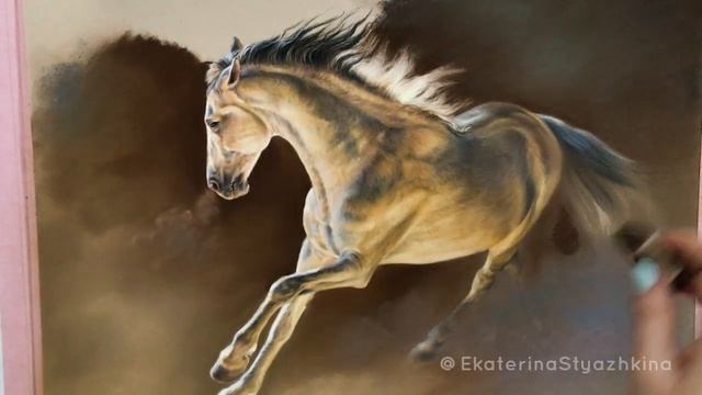 Лошадь пастелью. Realistic horse in pastels смотреть онлайн