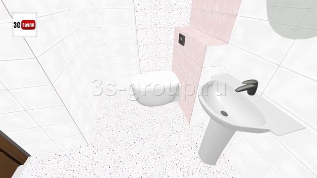 Плитка «Пудра» Cersanit – вариант раскладки в интерьере ванной | 3D-дизайн смотреть онлайн