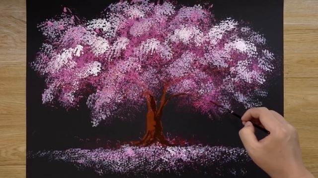 Bath Sponge & Q-tips painting technique / How to draw Romantic Couple beside tree смотреть онлайн