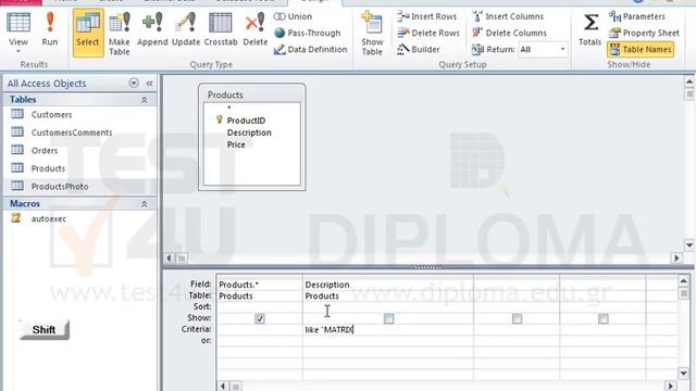 Create a new query to retrieve all fields from the Products table and all records displaying the... смотреть онлайн