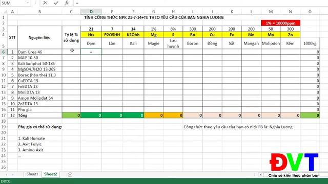 Hướng dẫn tính công thức phân bón bằng phần mềm Excel - Phần 3: NPK 6-30-30; NPK 21-7-14+TE смотреть онлайн