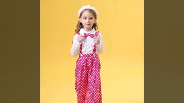 HE Hello Enjoy Bow Shirt Pink Polka Dot Pants Overall Suit смотреть онлайн