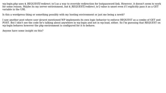 Wordpress: Why is $_REQUESt['redirect_to'] empty? смотреть онлайн