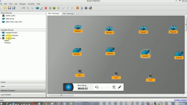 Boson Netsim simulator tutorial of router,switch and pc placing смотреть онлайн