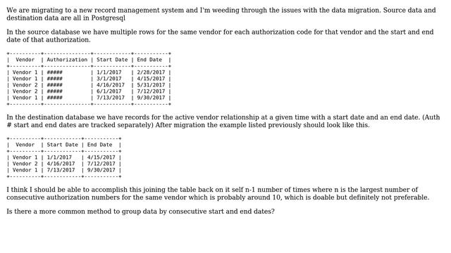 Databases: Grouping records with with consecutive start and end dates -Postgresql смотреть онлайн