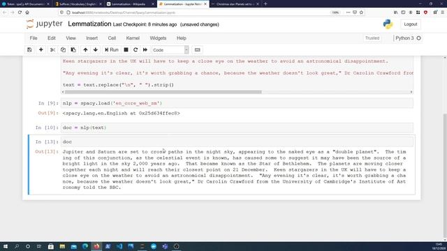 Spacy - Lemmatization