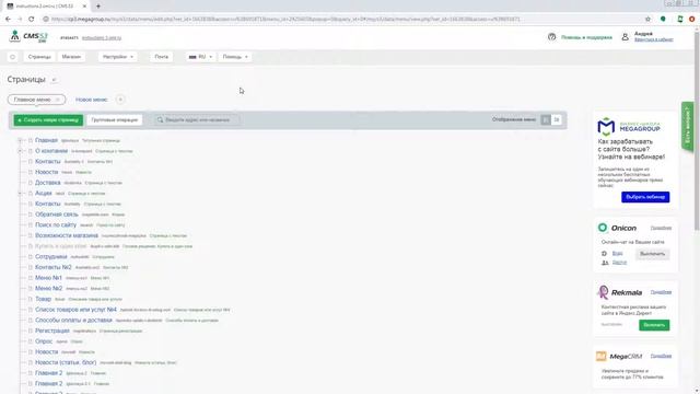 Удаление страницы/раздела CMS.S3 от Megagroup.ru смотреть онлайн