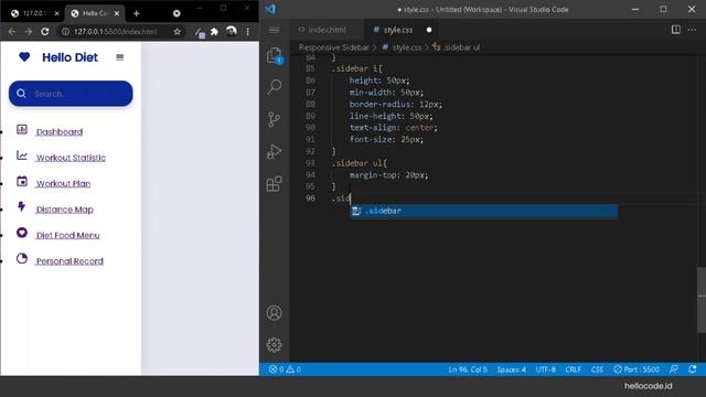 Responsive Sidebar Navigation Dengan HTML CSS JavaScript Tutorial untuk pemula смотреть онлайн