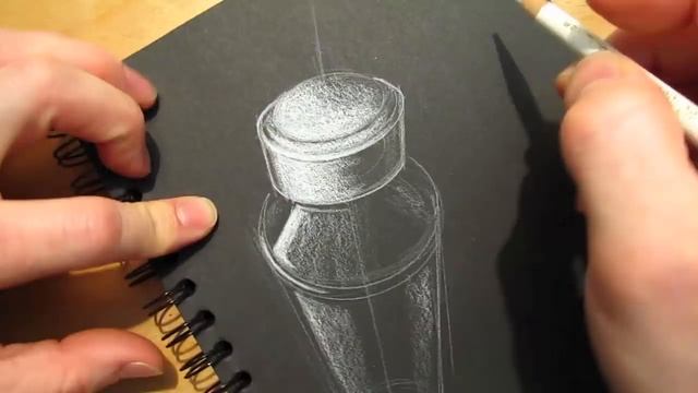 Glass bottle Drawing on Black Paper with White color pencil sketching technique смотреть онлайн