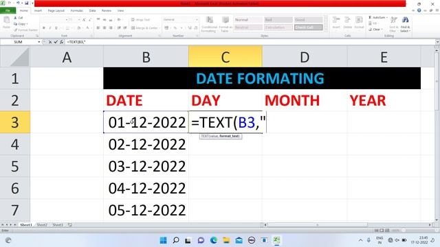 Microsoft Excel Date Format Text formula Day month full name @scccad #microsoftexcel смотреть онлайн