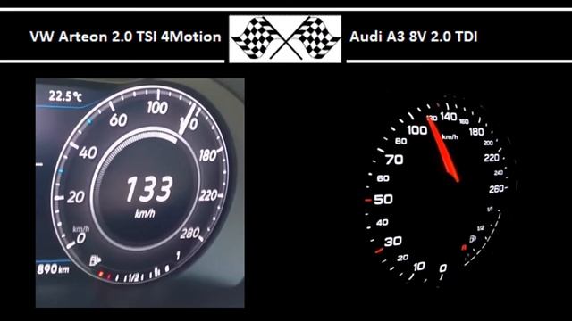 VW Arteon 2.0 TSI 4Motion VS. Audi A3 8V 2.0 TDI - Acceleration 0-100km/h смотреть онлайн
