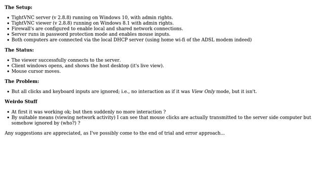 TightVNC server, running on Windows 10 ignores mouse and keyboard inputs from TightVNC viewer,... смотреть онлайн