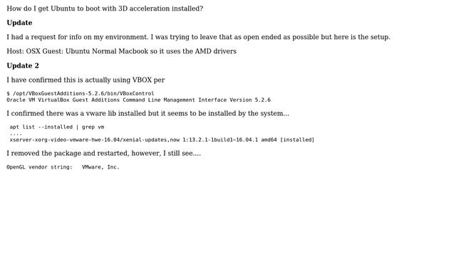 Ubuntu: 3D Acceleration Not working with Virtualbox Tools 5.2.6 смотреть онлайн