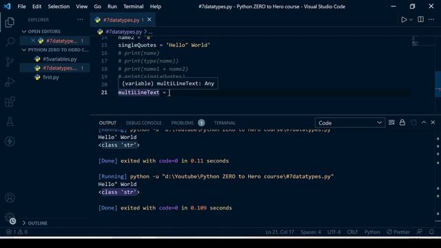 Datatypes In Python In Hindi ? | Python ZERO To Hero Course In Hindi #7 смотреть онлайн