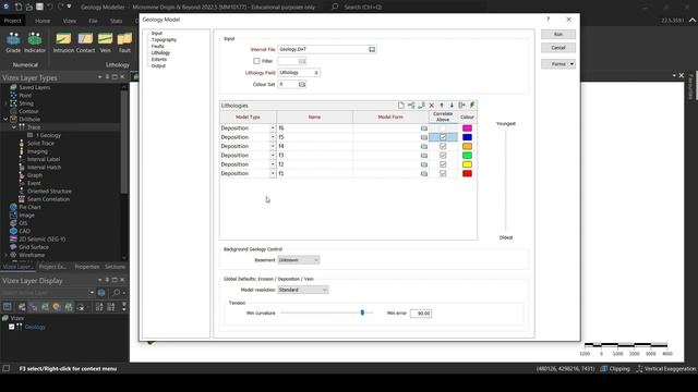 Micromine 2022 Implicit Geological Modelling: Geology Model Tool