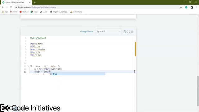 1. Python if-else || Python || Hacker Rank || Code Initiative смотреть онлайн