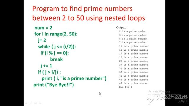 Python program to print the prime numbers between two limts смотреть онлайн