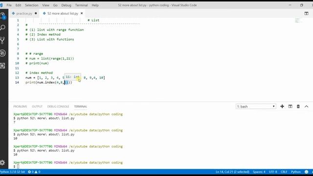 List with Function & method || Python tutorial : range function , index() , def() смотреть онлайн