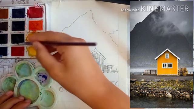 Как нарисовать домик в горах/ рисуем акварелью #дом #акварель #рисуемарт смотреть онлайн