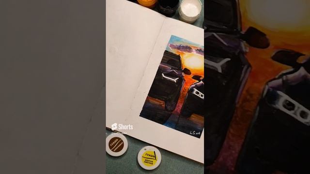 Рисунок БМВ на закате детской гуашью #BMW #рисунокмашины #рисунокгуашью смотреть онлайн