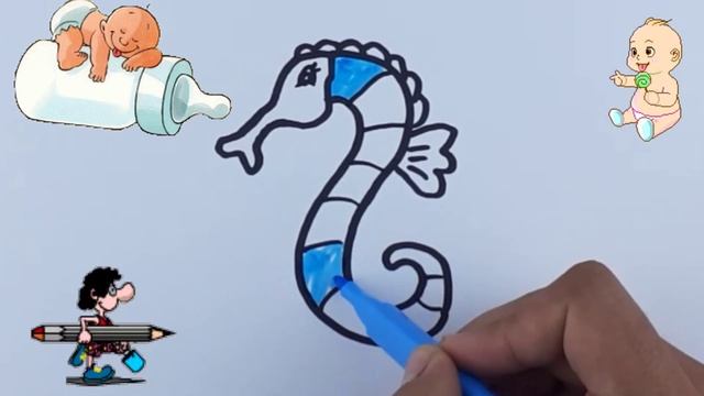 Bolalar uchun dengiz oti chizish qanday|Draw a sea horse for kids|Pисовать морского конька для дете смотреть онлайн