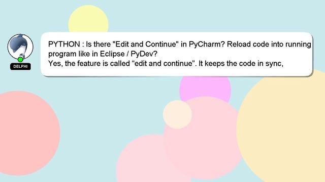PYTHON : Is there "Edit and Continue" in PyCharm? Reload code into running program like in Eclipse смотреть онлайн