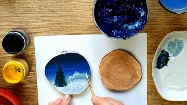 Ёлка Пейзаж Как нарисовать пейзаж гуашью просто на спилах / на ёлочных игрушках / смотреть онлайн