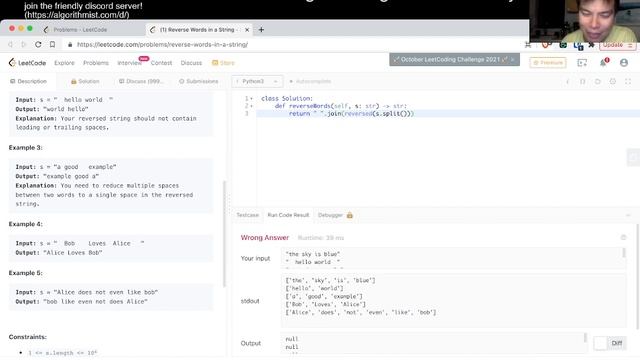 151. Reverse Words in a String - Day 20/31 Leetcode October Challenge смотреть онлайн