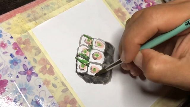 Как нарисовать суши/роллы/рисунок/фастфуд/еда/красками/акварель смотреть онлайн