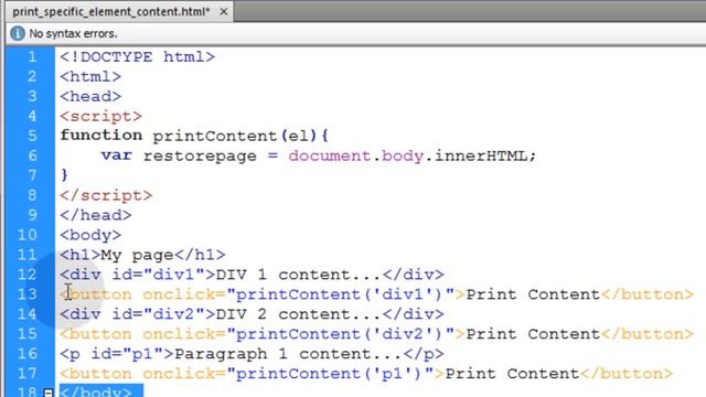 Partial Print Document JavaScript Tutorial HTML div Content смотреть онлайн
