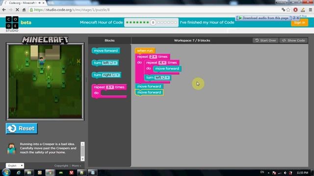 Hour of code - Minecraft full puzzle смотреть онлайн