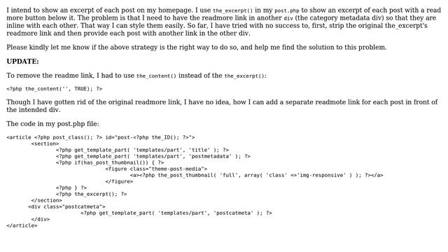 Wordpress: How to move the the_excerpt's read more link to another div? смотреть онлайн