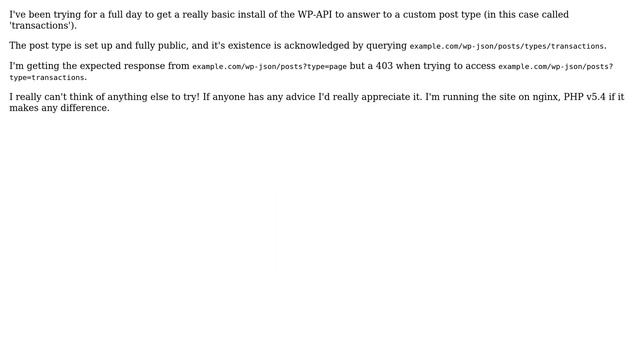 Wordpress: Wordpress wp-json API - Custom Post Type returns 403 смотреть онлайн
