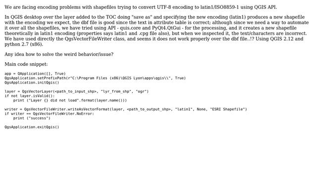 GIS: Encoding issues (UTF-8 to latin1) in the production of shapefiles using QGIS API смотреть онлайн