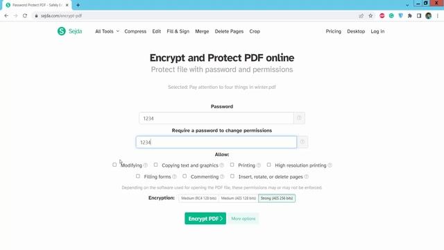 How to Password Protect a PDF file using Sejda Online PDF Editor смотреть онлайн