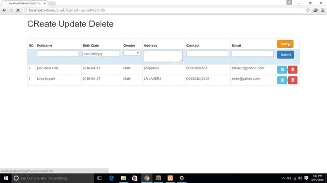 CRUD (create, read, update, delete) PHP and twitter bootsrap смотреть онлайн