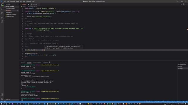 Node JS Sqlite tutorial - How to create a database, table, and insert data смотреть онлайн