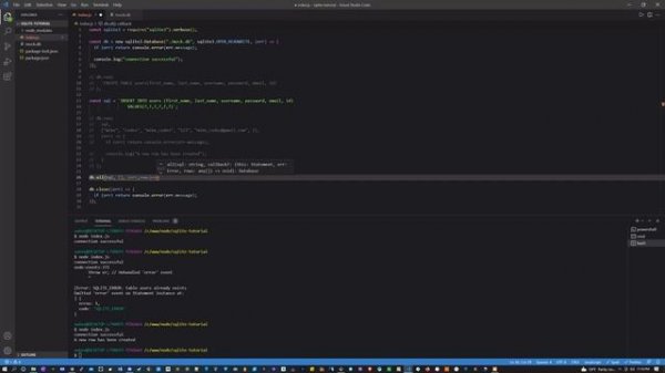 Node JS Sqlite tutorial - How to create a database, table, and insert data