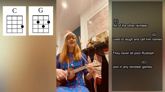 "Rudolph the red nosed reindeer" ukulele tutorial with chords and lyrics смотреть онлайн
