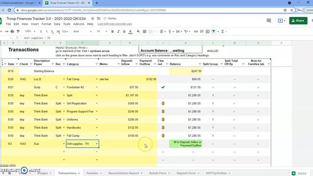 Transactions, Reconciliation Report and Deposit Form tabs :: Troop Finance Tracker 3.0 смотреть онлайн