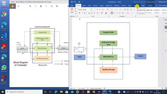 How to draw Block Diagram of Computer in MS Word File page with the help of Shapes and Drawings смотреть онлайн
