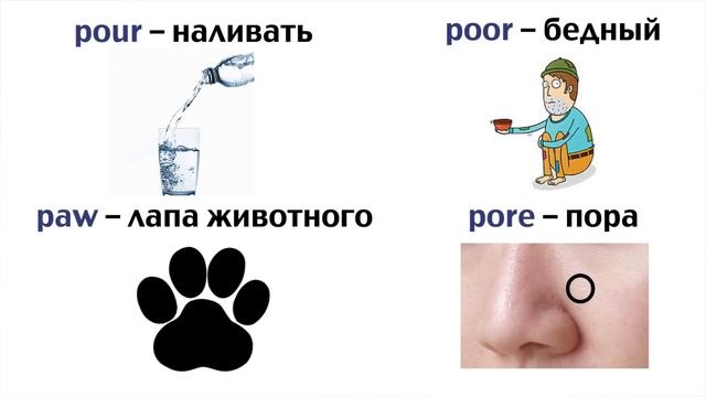 Произношение. Выпуск №3: Plane/Plain, Sea/See и Paw/Pore/Poor/Pour.