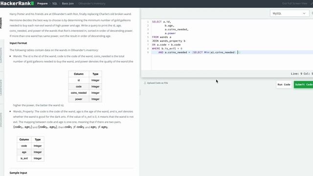 Hackerrank SQL Solution #7 Intermediate SQL - Ollivander's Inventory смотреть онлайн