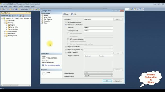 New User and Login SQL Server Authentication SSMS смотреть онлайн