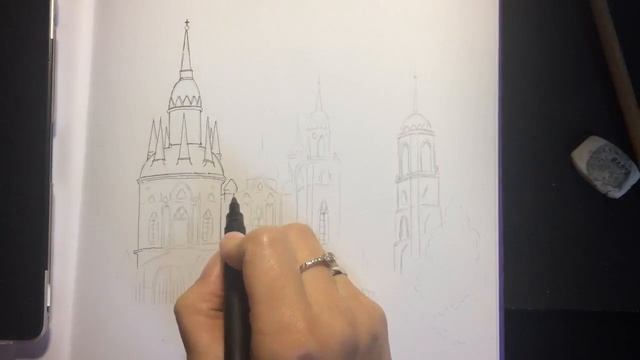urban sketch Draw pencils and Paint Line SPEED DRAWING Городской скетч смотреть онлайн