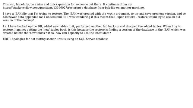 Databases: SQL Recover from .bak file with NOINIT смотреть онлайн