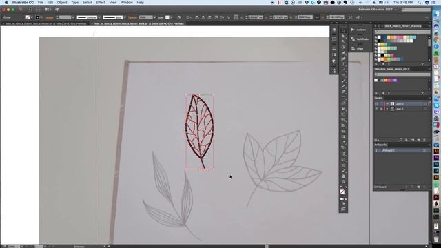 How to turn a sketch into a vector in Adobe Illustrator. How to draw vector leaves tutorial. смотреть онлайн
